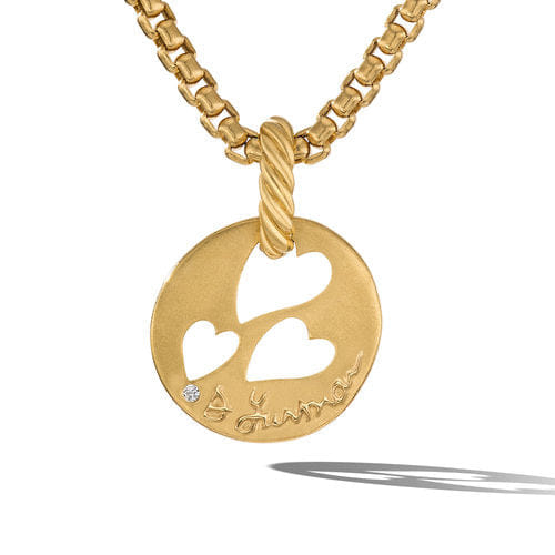 David Yurman DY Elements Open Hearts Pendant in 18K Yellow Gold with Diamonds