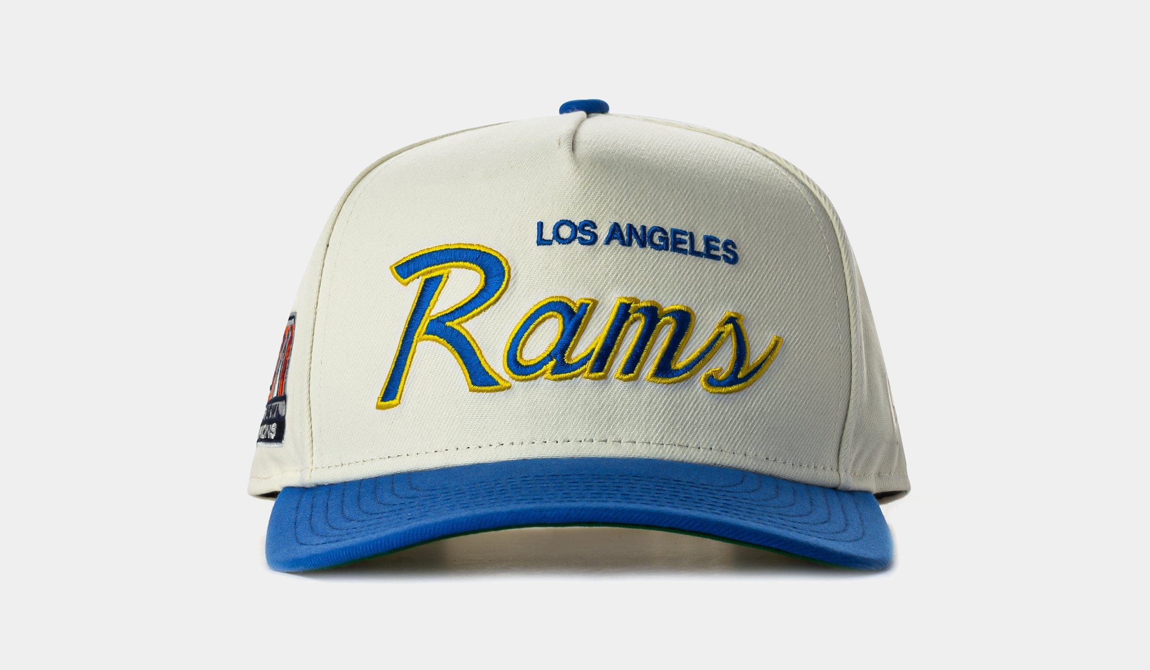 NEW ERA Shoe Palace Exclusive Los Angeles Rams Script 950AF Snapback Mens Hat (Chrome/Blue)