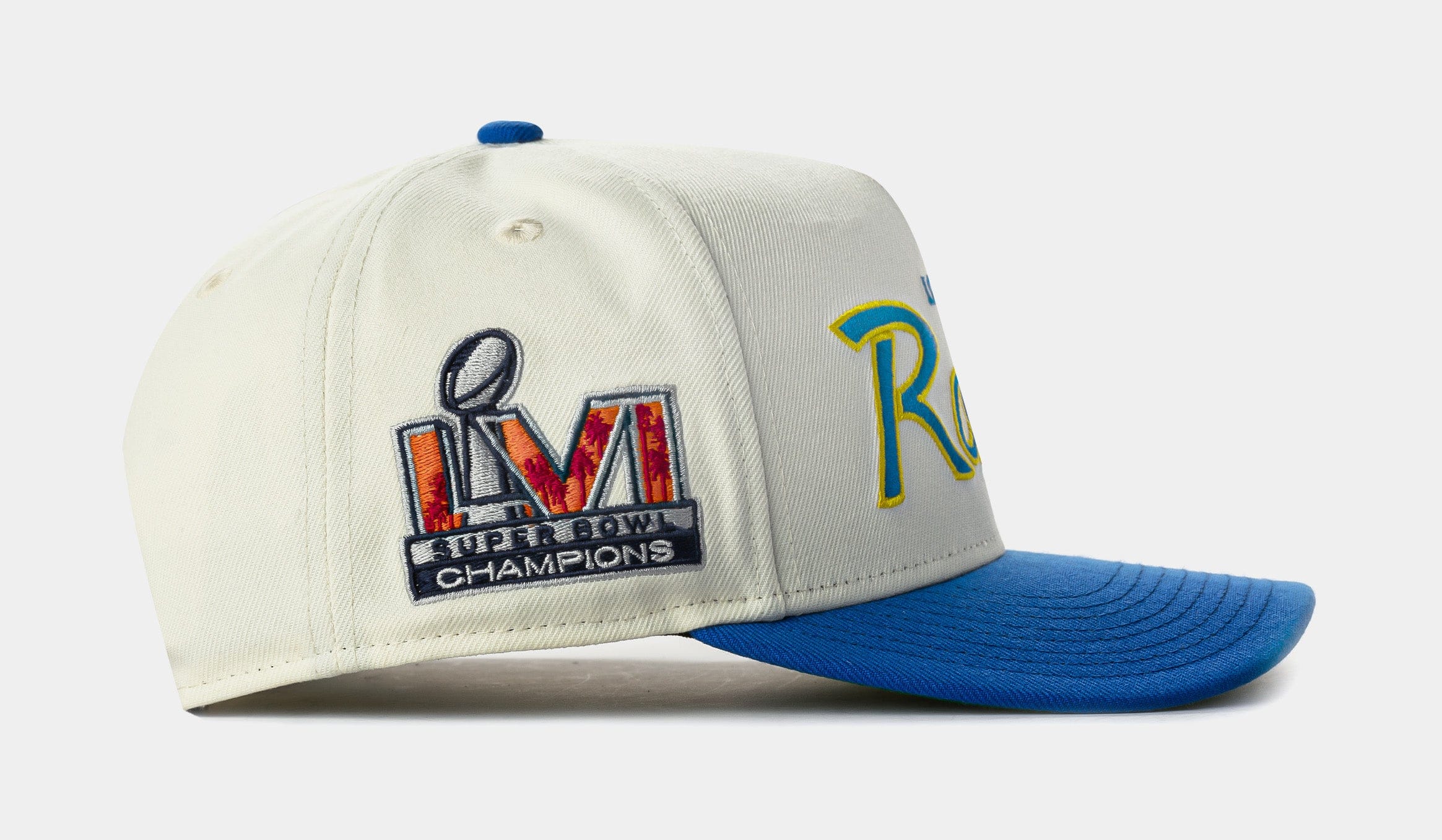 NEW ERA Shoe Palace Exclusive Los Angeles Rams Script 950AF Snapback Mens Hat (Chrome/Blue)