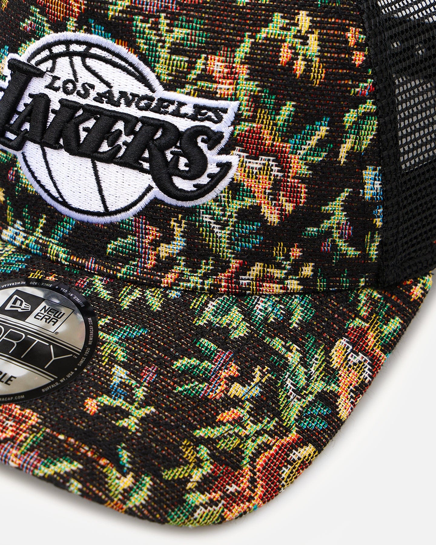 New Era Los Angeles Lakers Black Floral Tapestry 9FORTY A - Frame Trucker Snapback Tapestry