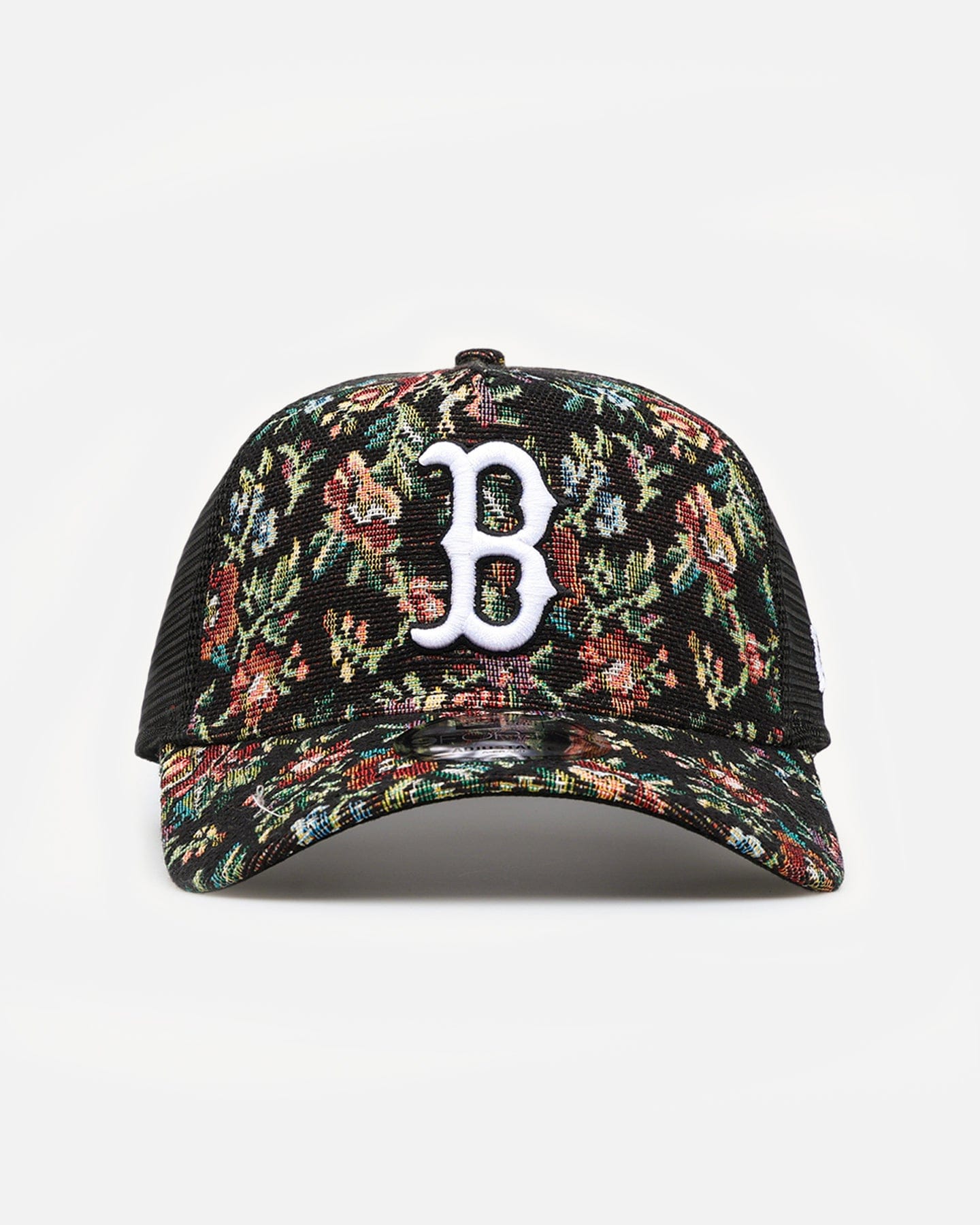 New Era Boston Red Sox Black Floral Tapestry 9FORTY A - Frame Trucker Snapback Tapestry