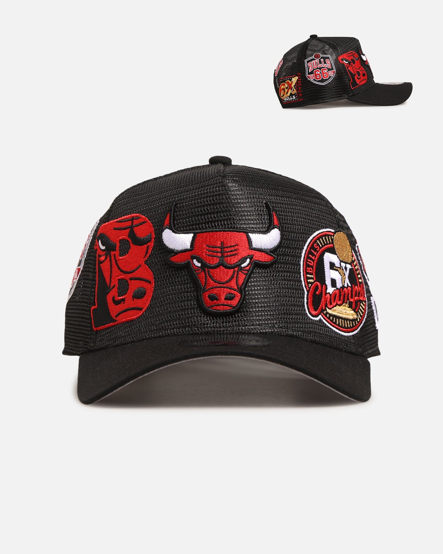 New Era Chicago Bulls Mesh Crown All Over Logos 9FORTY A - Frame Snapback Official Team Colour
