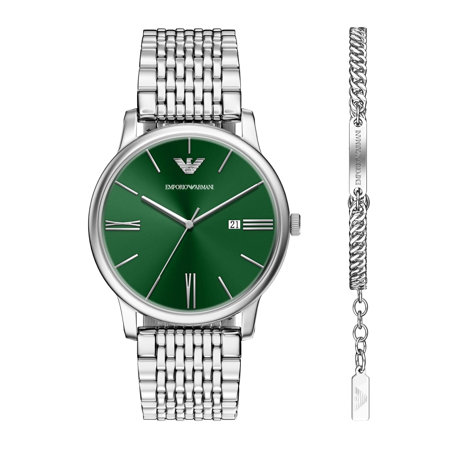 Emporio Armani Men's Three - Hand Date Stainless Steel Watch and Bracelet Set