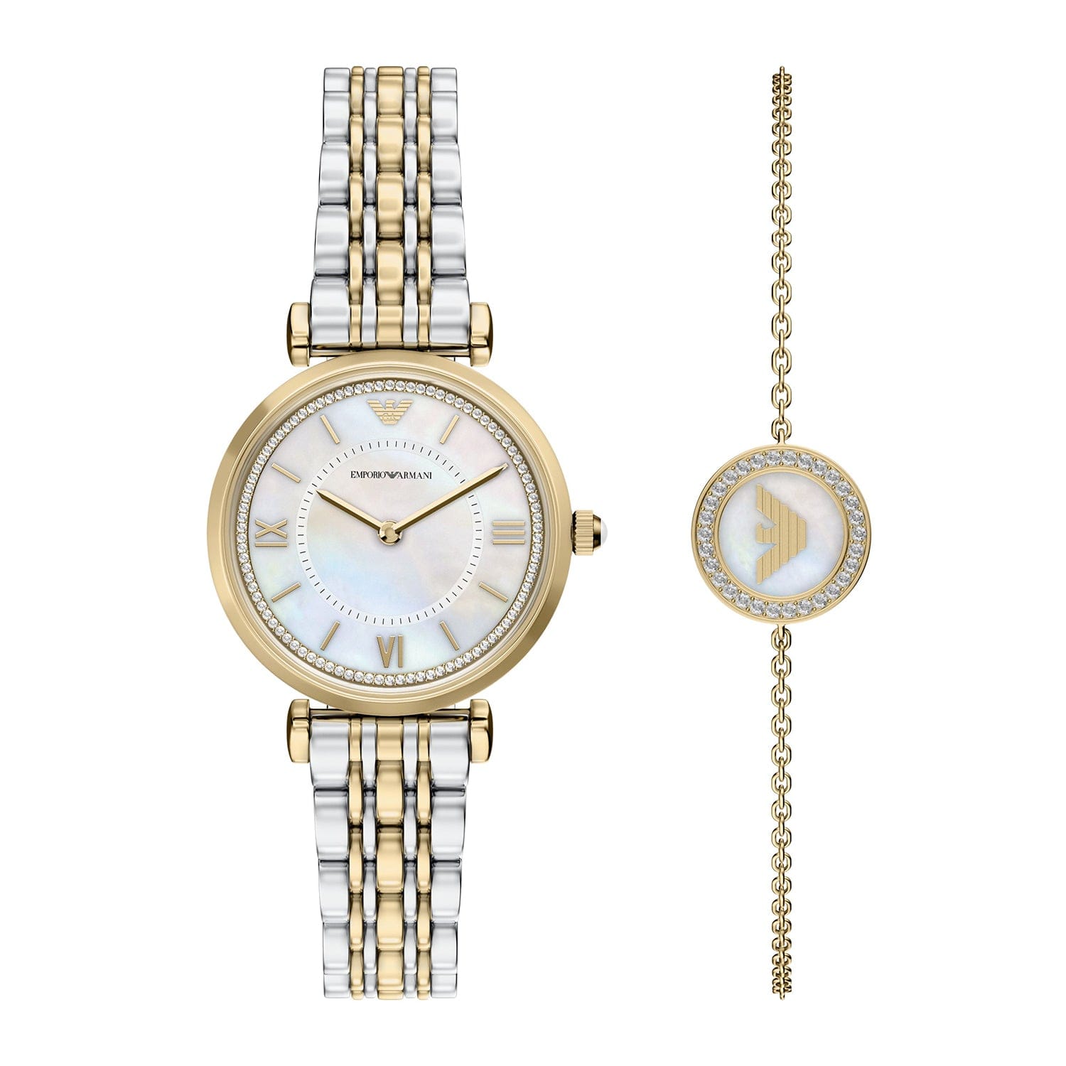 Emporio Armani Women's Two - Hand Two - Tone Stainless Steel Watch and Bracelet Set