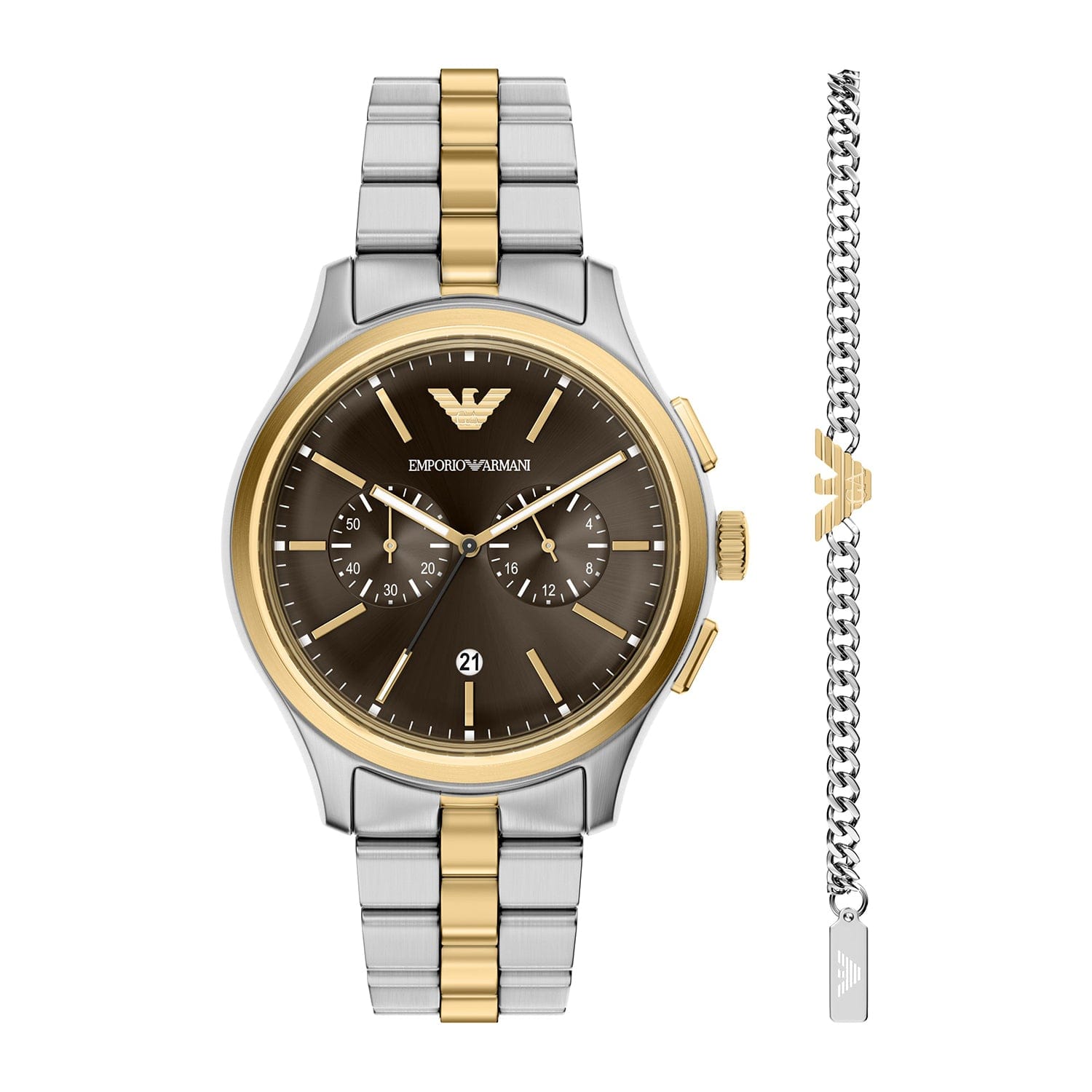 Emporio Armani Men's Chronograph two - Tone Stainless Steel Watch and Bracelet Set
