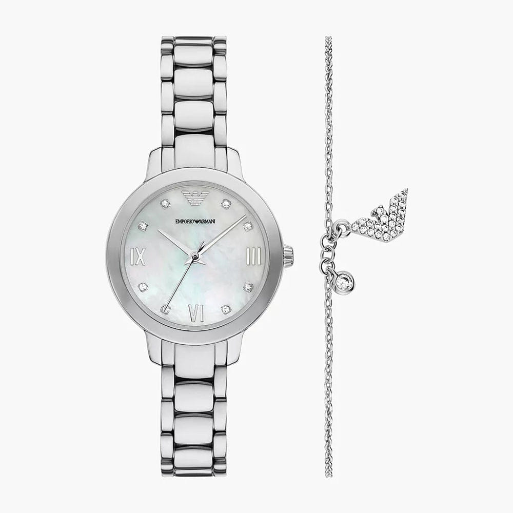 Emporio Armani Three - Hand Stainless Steel Watch and Bracelet Set