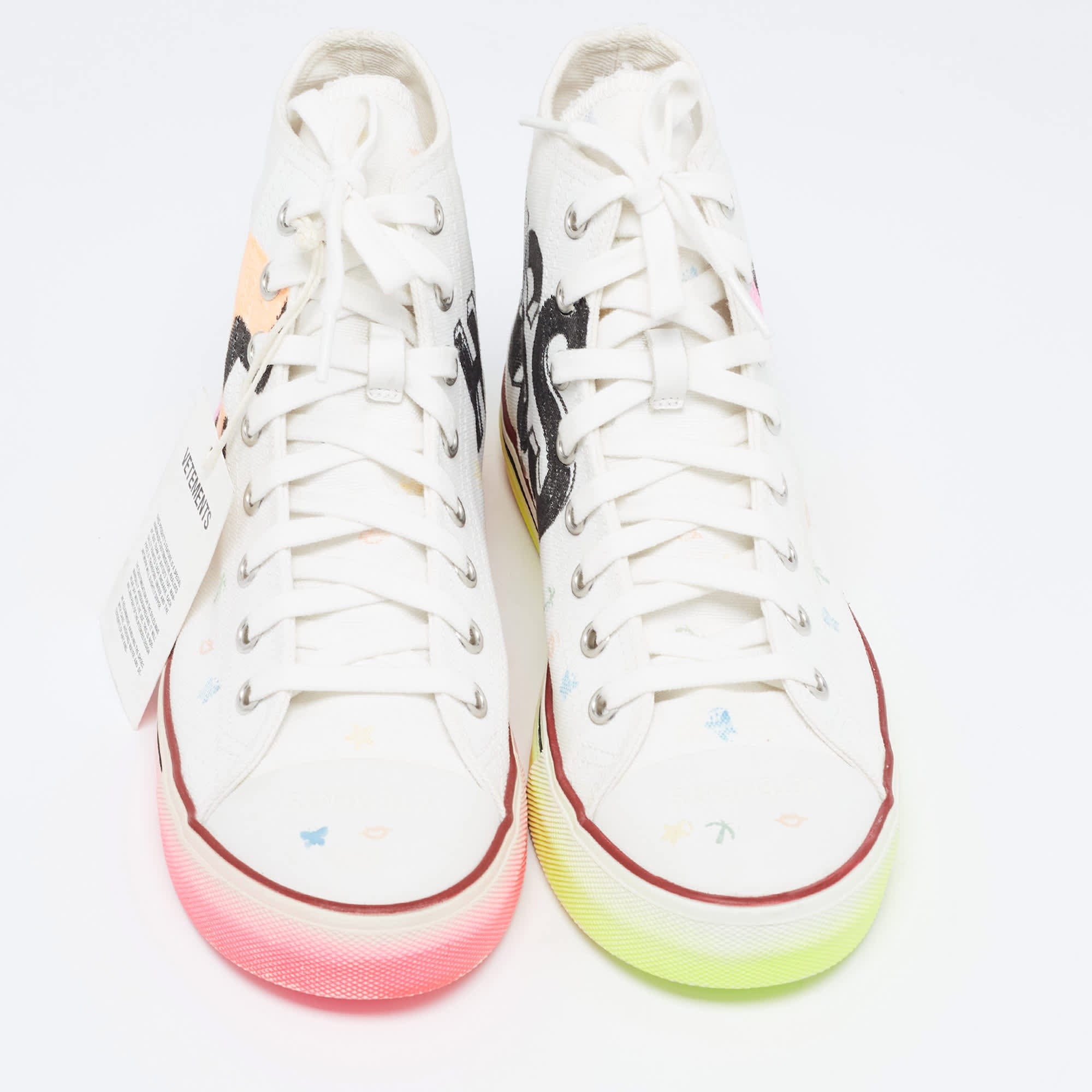 Vetements White Canvas Printed Hard Core Happiness High Top Sneakers