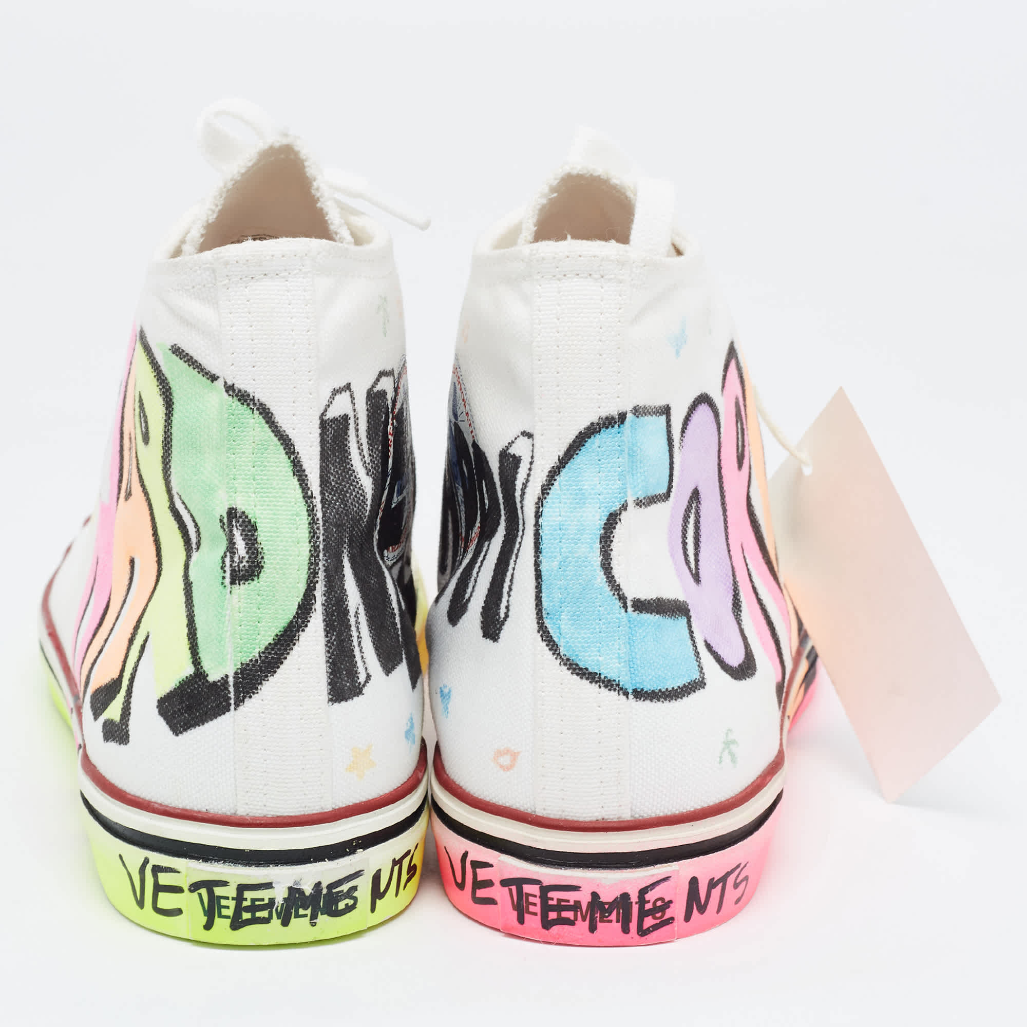 Vetements White Canvas Printed Hard Core Happiness High Top Sneakers
