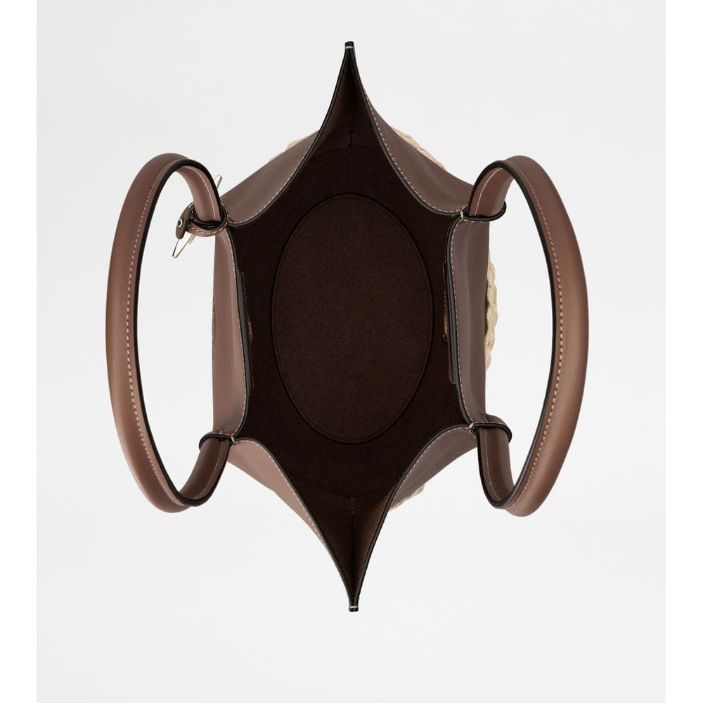 Tod's Tods Shopping Bag In Straw And Leather Small Brown