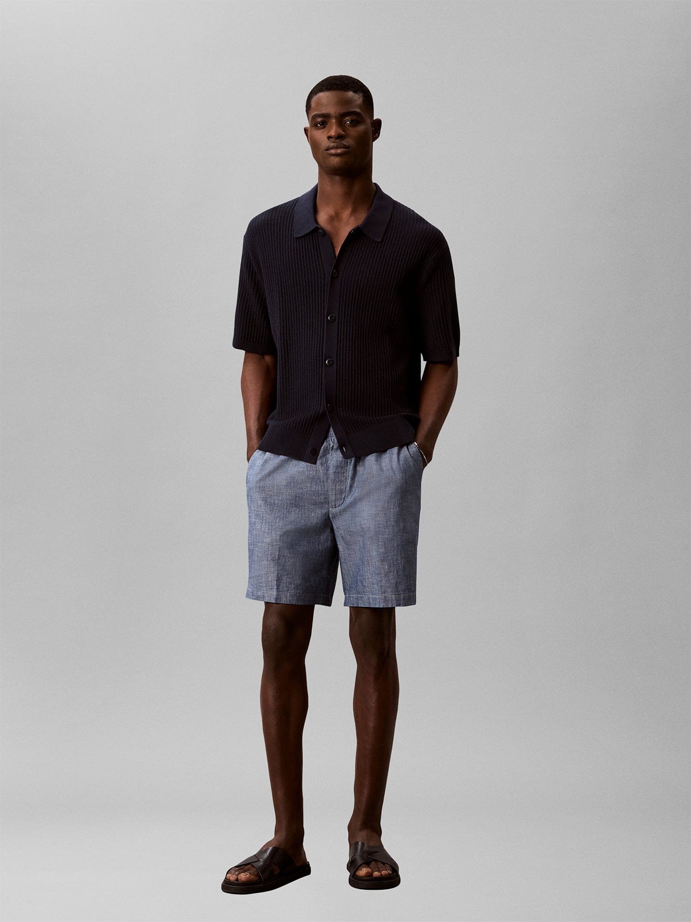 Calvin Klein Cotton Chambray Drawstring Shorts Blue