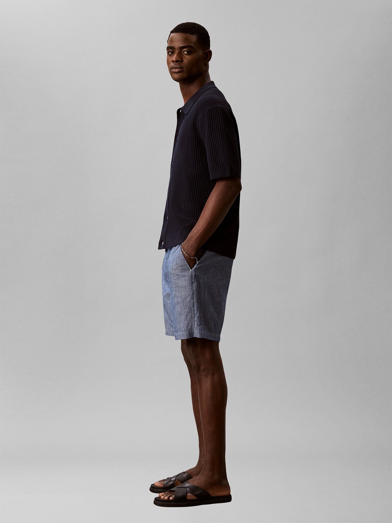 Calvin Klein Cotton Chambray Drawstring Shorts Blue