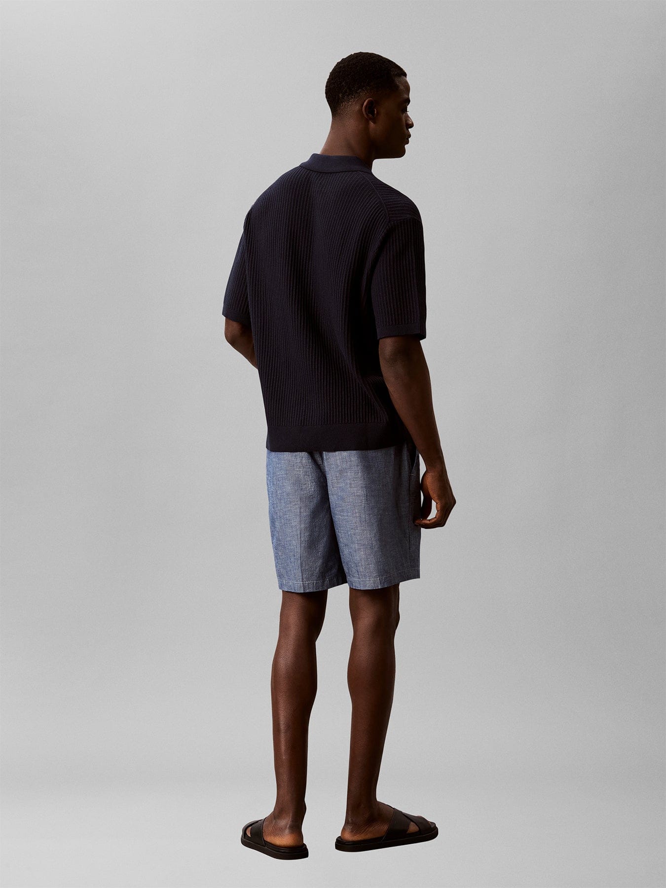 Calvin Klein Cotton Chambray Drawstring Shorts Blue