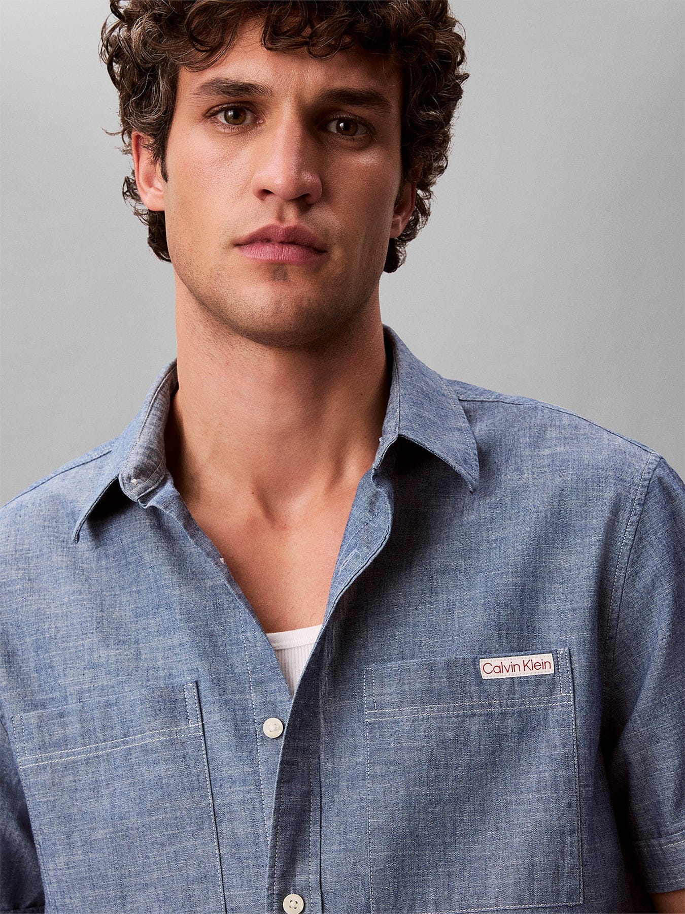 Calvin Klein Cotton Chambray Short Sleeve Shirt Blue
