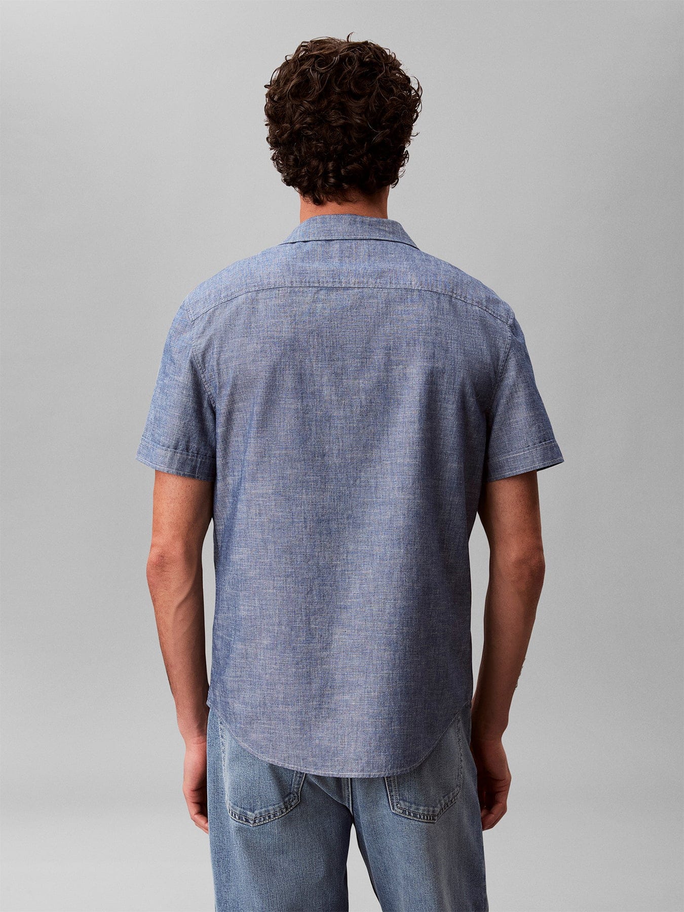 Calvin Klein Cotton Chambray Short Sleeve Shirt Blue