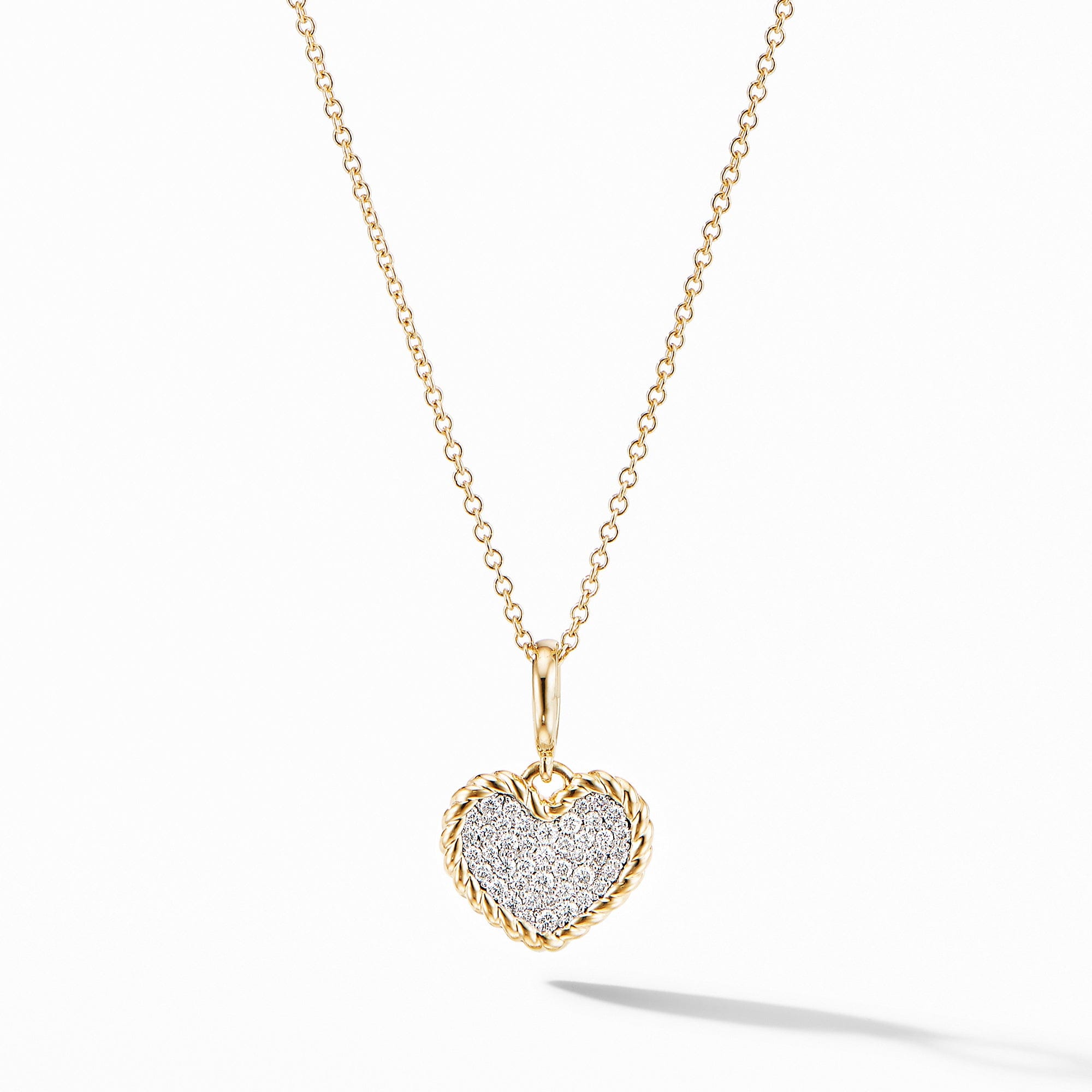 David Yurman Cable Collectibles Pave Plate Heart Necklace in 18K Yellow Gold w/ Diamonds - N16109D88ADI18