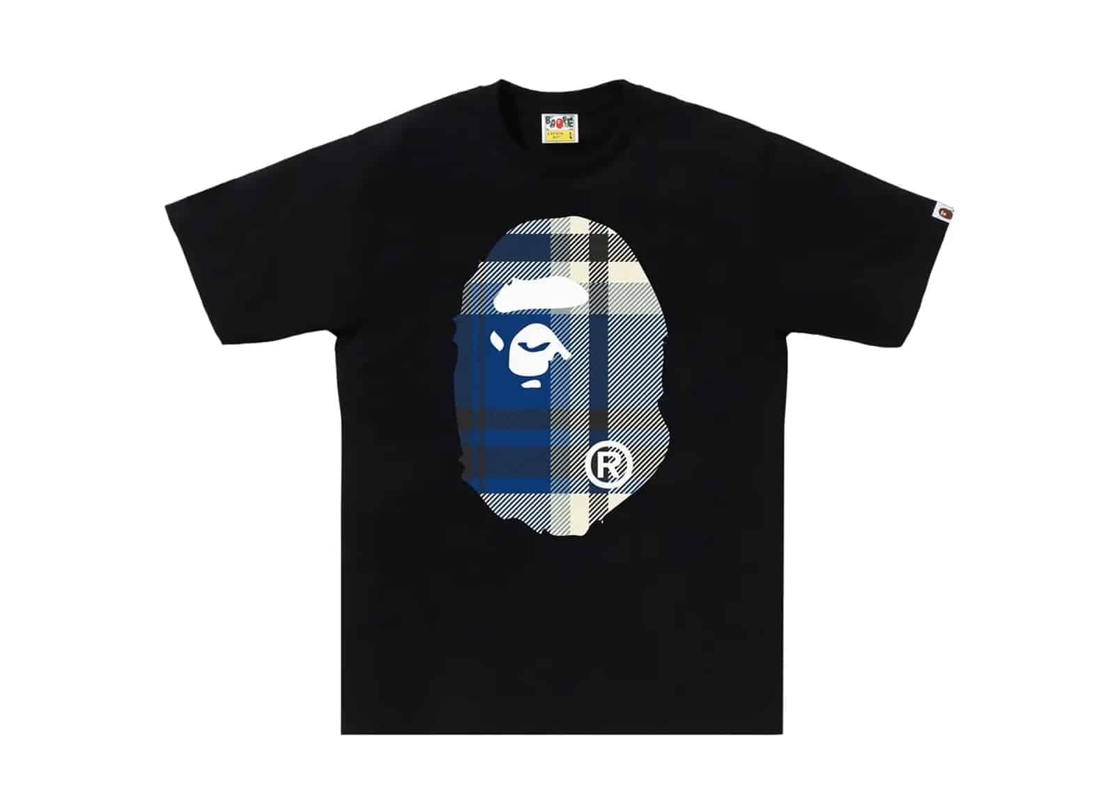 BAPE A Bathing Ape Check Big Ape Head T-Shirt Black