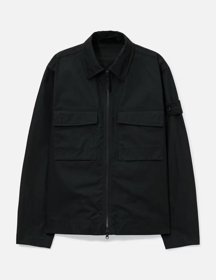 Stone Island Ghost Cotton Canvas Zip - Up Shirt