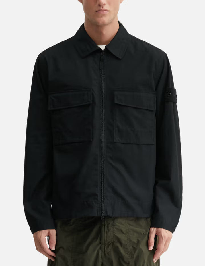 Stone Island Ghost Cotton Canvas Zip - Up Shirt