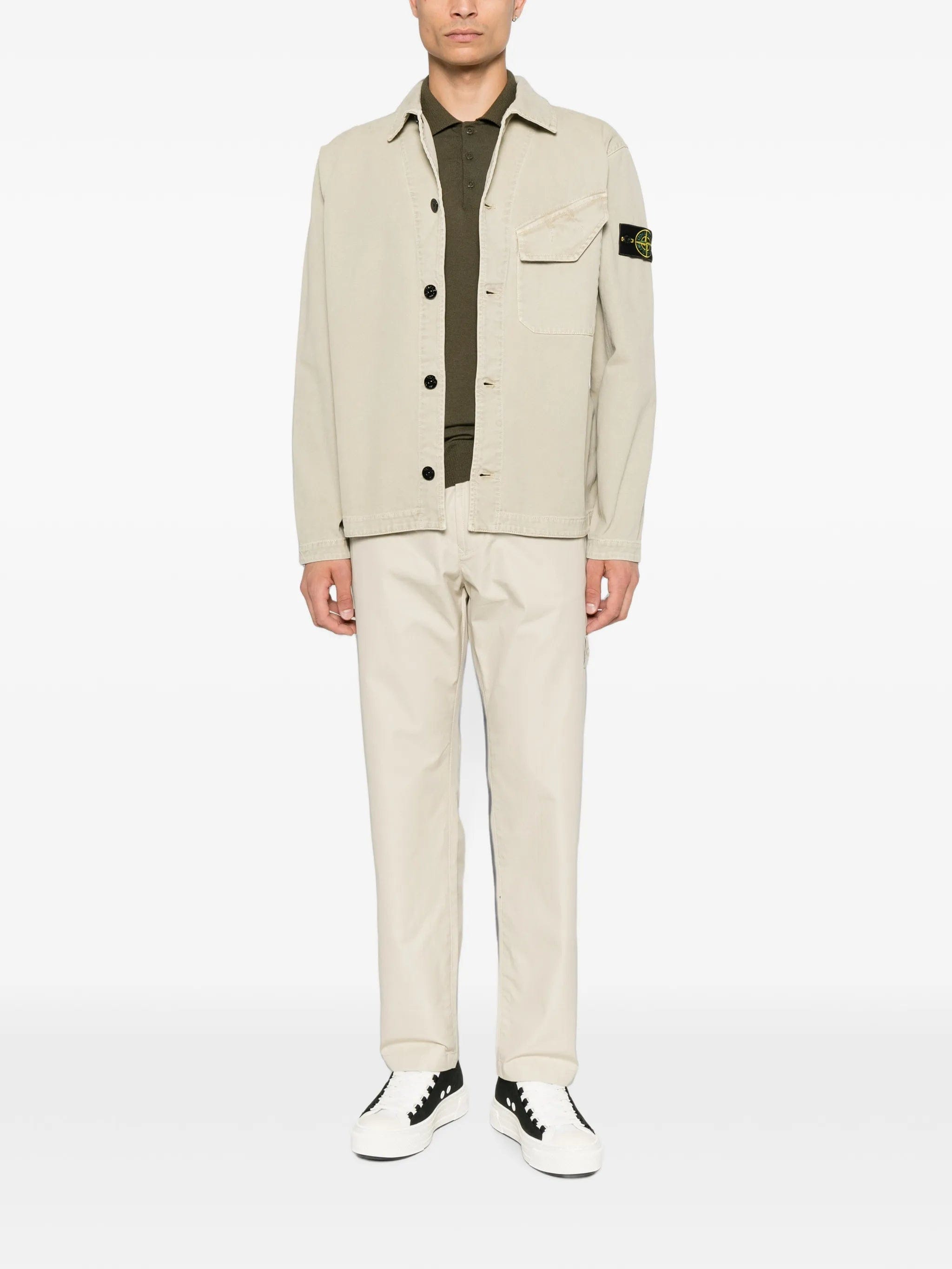Stone Island logo - patch long - sleeve polo shirt