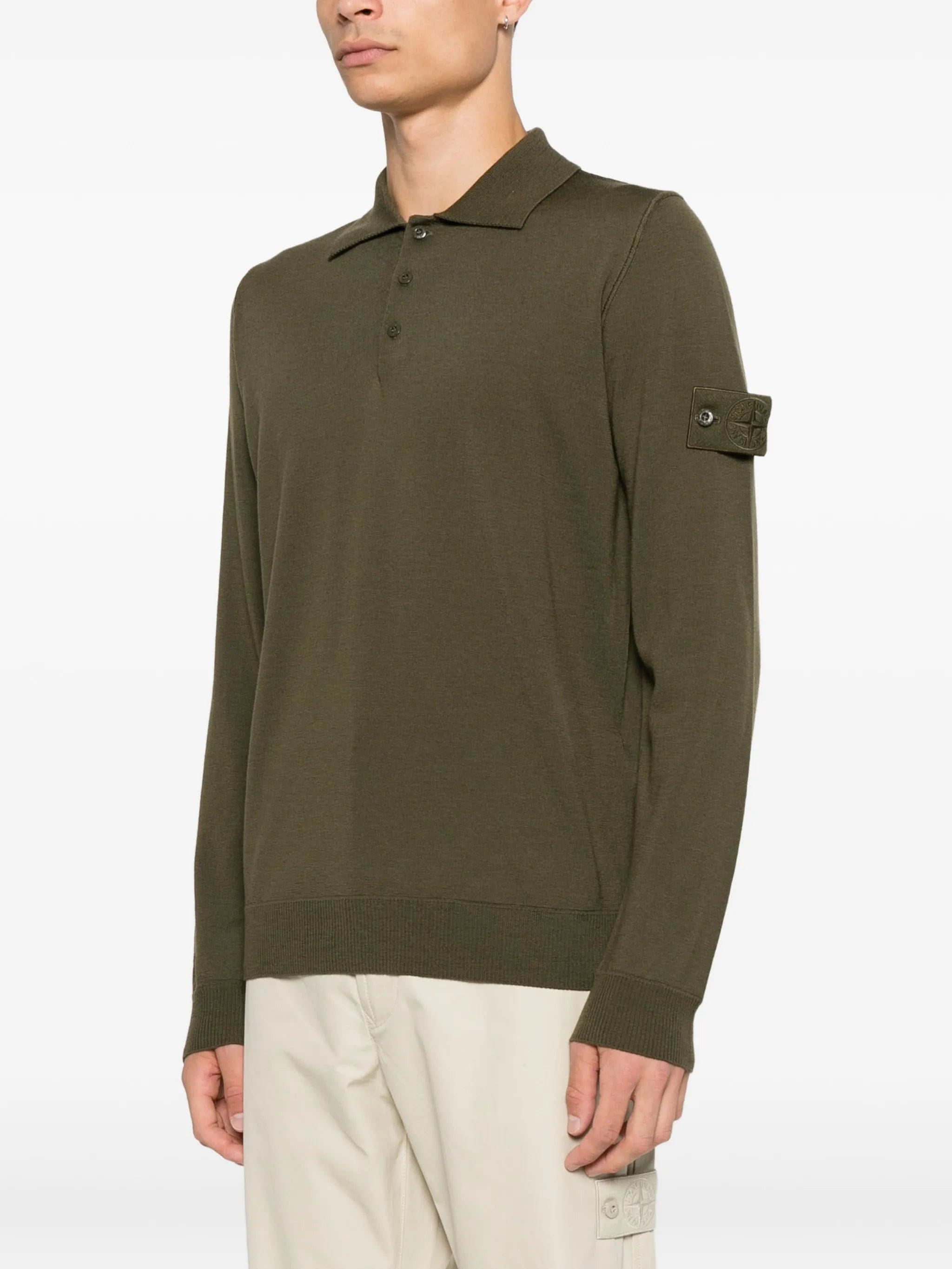 Stone Island logo - patch long - sleeve polo shirt