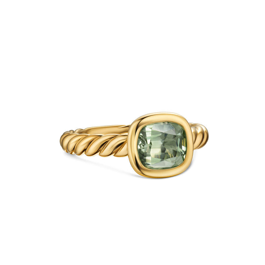 David Yurman DY Mercer Stone Ring in 18K Yellow Gold with Prasiolite, 7 mm, Size 6