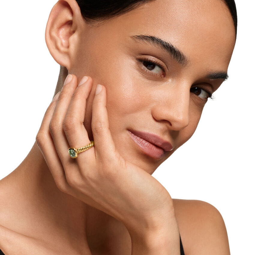 David Yurman DY Mercer Stone Ring in 18K Yellow Gold with Prasiolite, 7 mm, Size 6