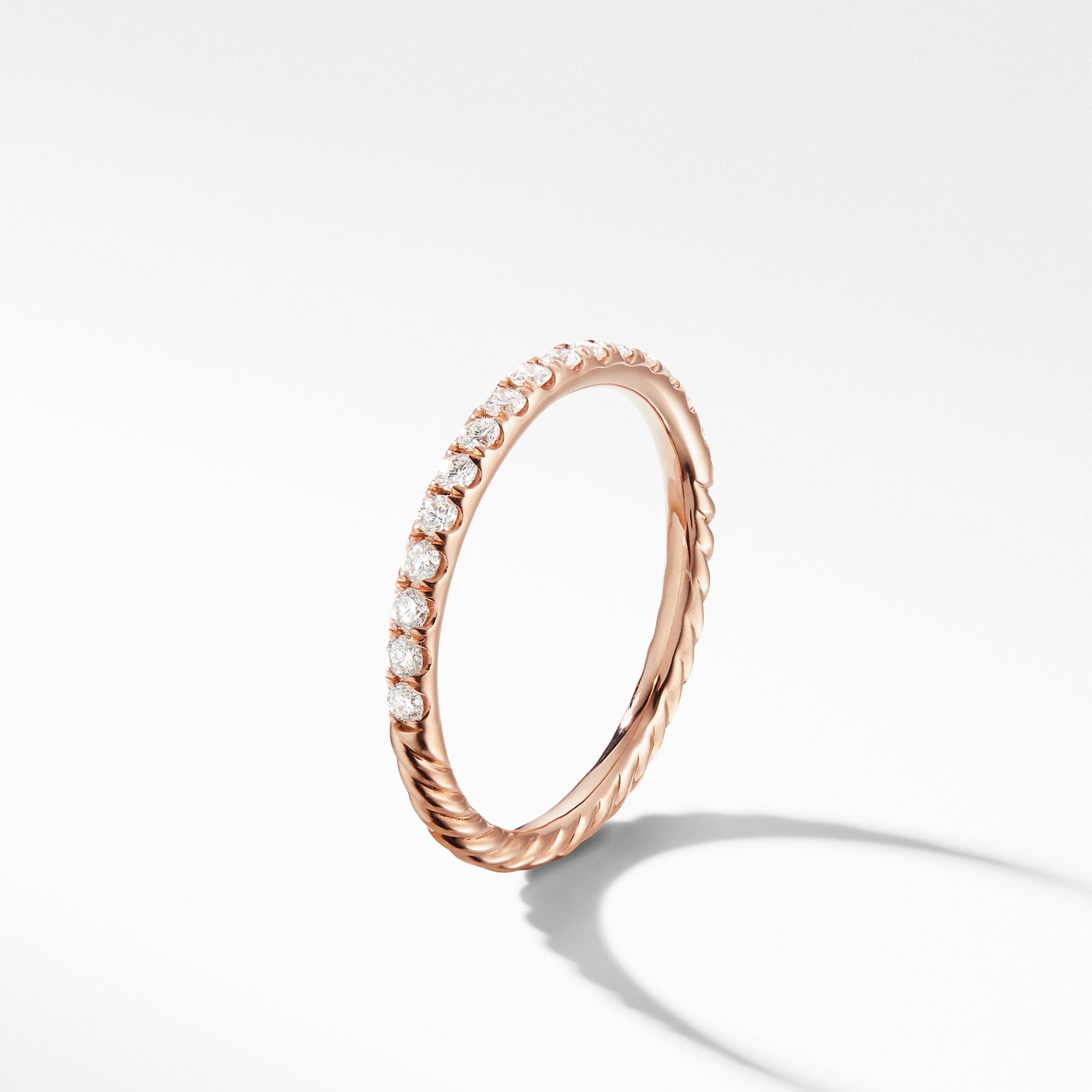 David Yurman Cable Pavé Band Ring in 18K Rose Gold with Diamonds, Size 5