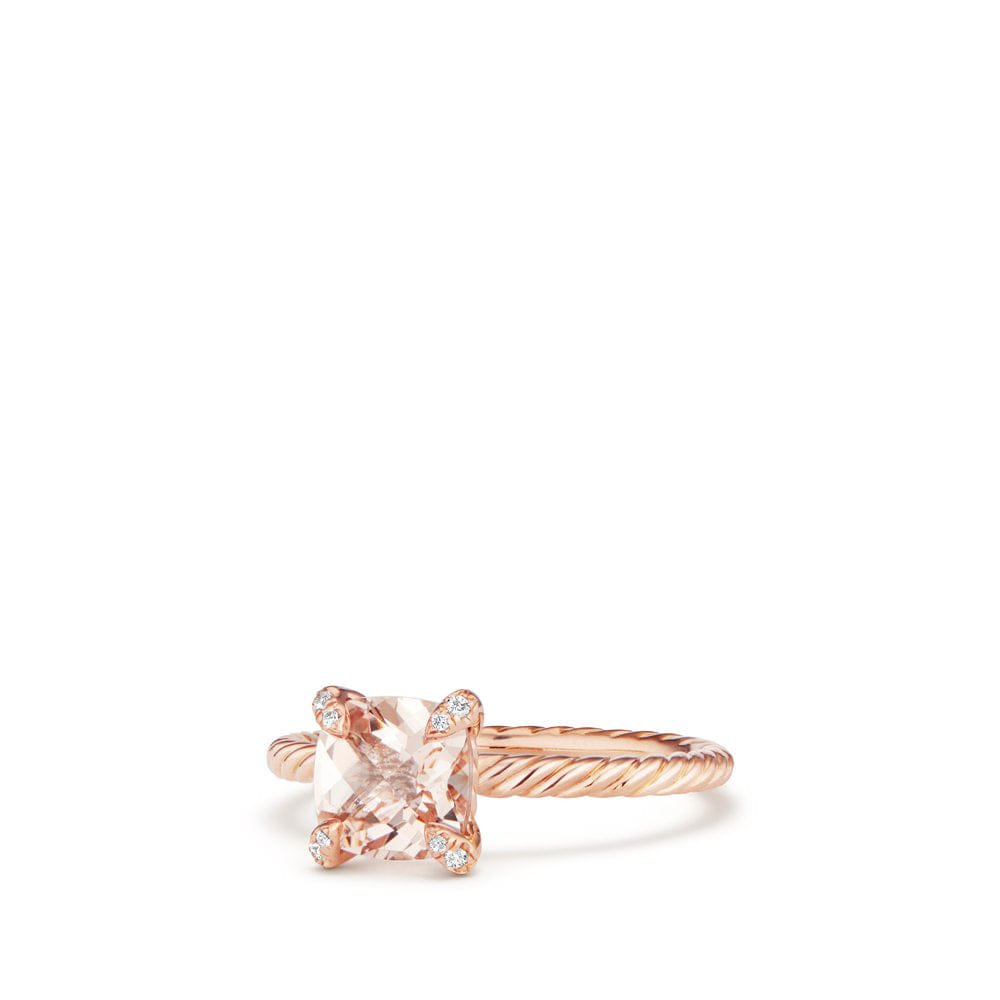 David Yurman Châtelaine® Ring with Morganite and Diamonds in 18K Rose Gold, Size 7