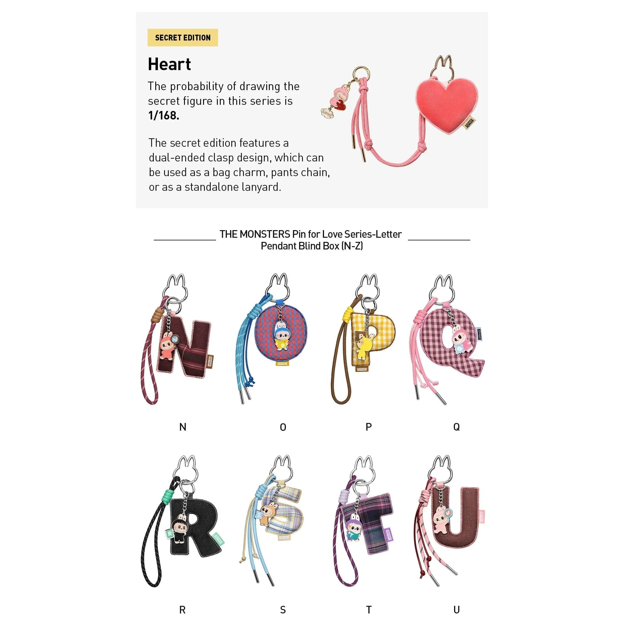 Pop Mart THE MONSTERS Pin for Love Series - Letter Pendant Blind Box (N - Z) x 1