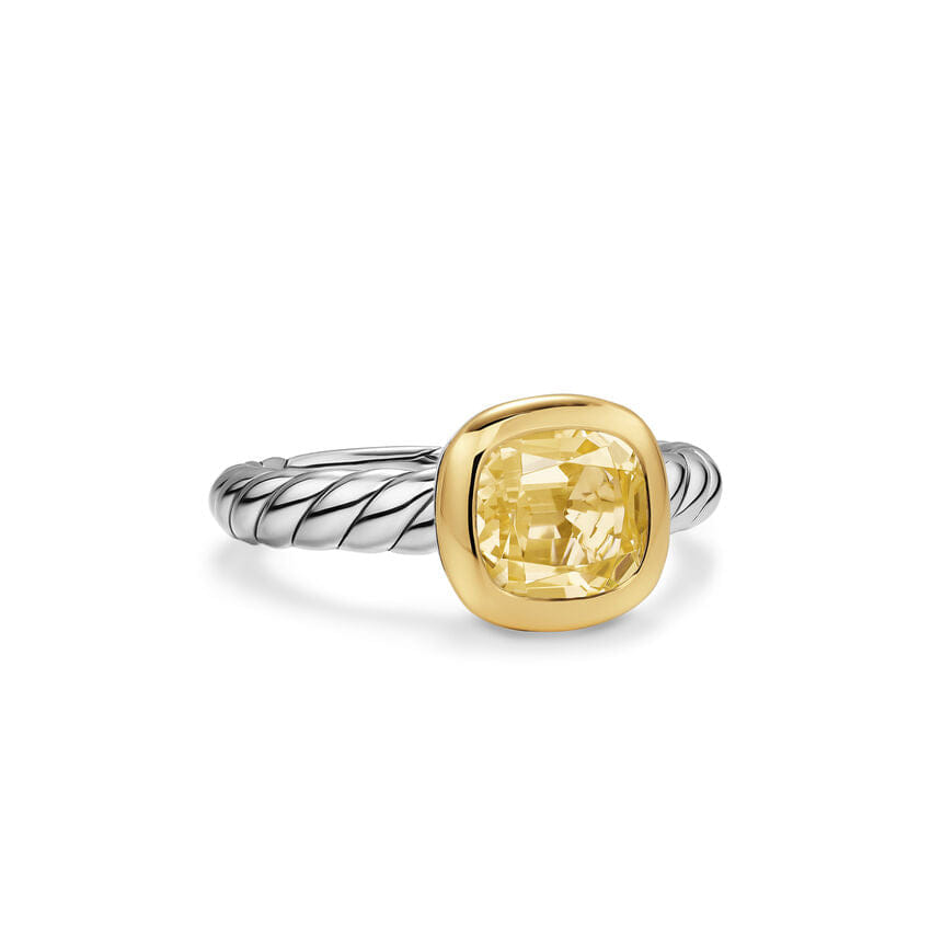 David Yurman DY Mercer Color Stone Ring in Sterling Silver with 18K Yellow Gold and Champagne Citrine, 7 mm, Size 6