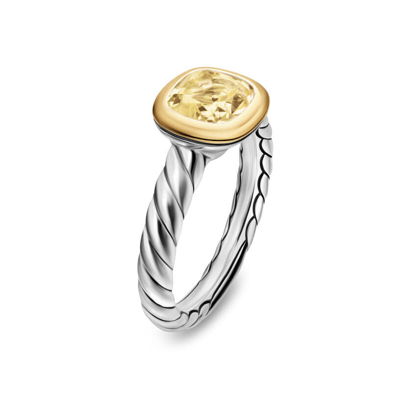 David Yurman DY Mercer Color Stone Ring in Sterling Silver with 18K Yellow Gold and Champagne Citrine, 7 mm, Size 6