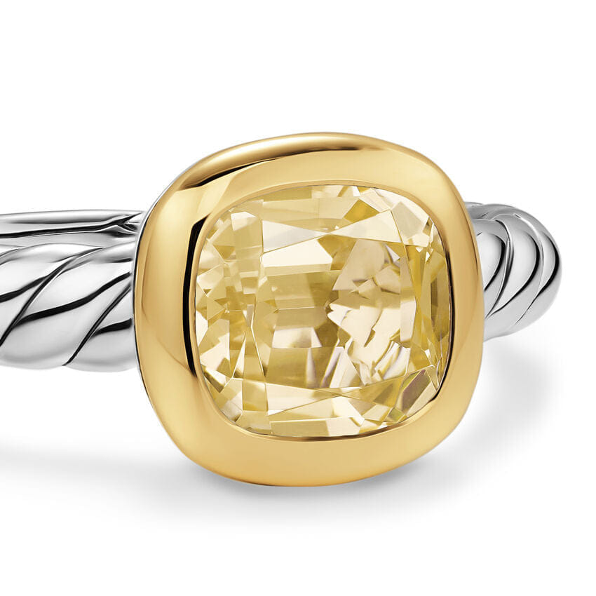 David Yurman DY Mercer Color Stone Ring in Sterling Silver with 18K Yellow Gold and Champagne Citrine, 7 mm, Size 6