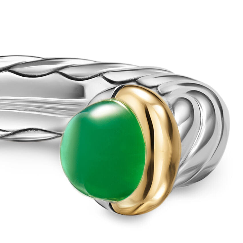 David Yurman Petite Cable Open Ring in Sterling Silver with 14K Yellow Gold and Green Onyx, 3.4 mm, Size 5