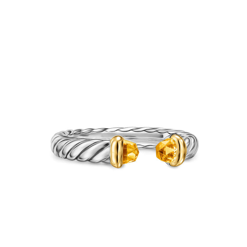David Yurman Petite Cable Open Ring in Sterling Silver with 14K Yellow Gold and Citrine, 3.4 mm, Size 7