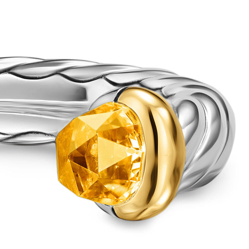 David Yurman Petite Cable Open Ring in Sterling Silver with 14K Yellow Gold and Citrine, 3.4 mm, Size 7
