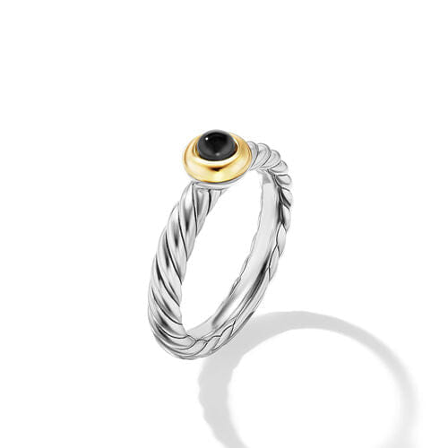David Yurman Petite Modern Cable Ring in Sterling Silver with 14K Yellow Gold and Black Onyx, Size 6