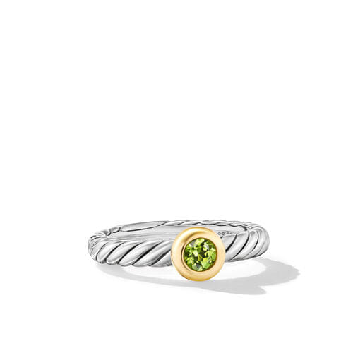 David Yurman Petite Cable Ring in Sterling Silver with 14K Yellow Gold and Peridot, 2.8 mm