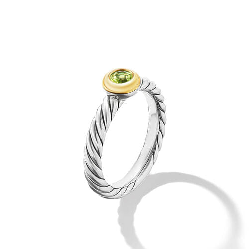 David Yurman Petite Cable Ring in Sterling Silver with 14K Yellow Gold and Peridot, 2.8 mm