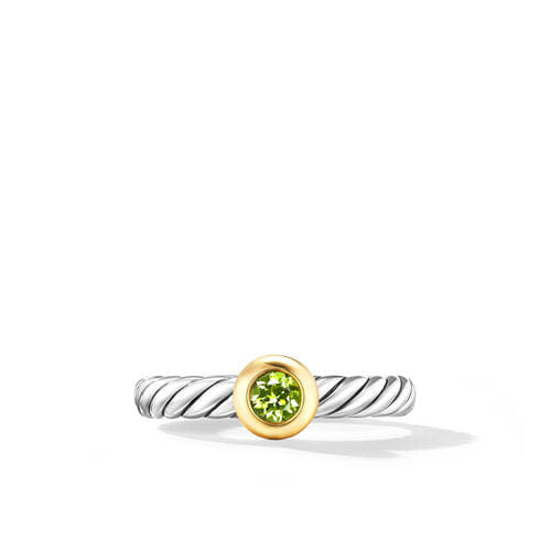 David Yurman Petite Cable Ring in Sterling Silver with 14K Yellow Gold and Peridot, 2.8 mm
