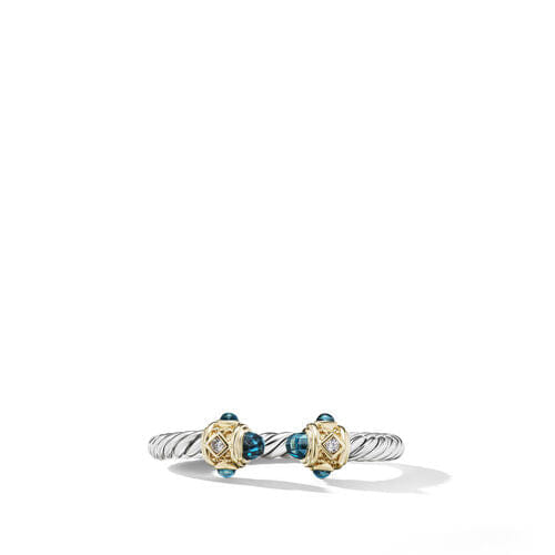 David Yurman Renaissance Ring in Sterling Silver with Hampton Blue Topaz, 14K Yellow Gold and Diamonds, Size 7