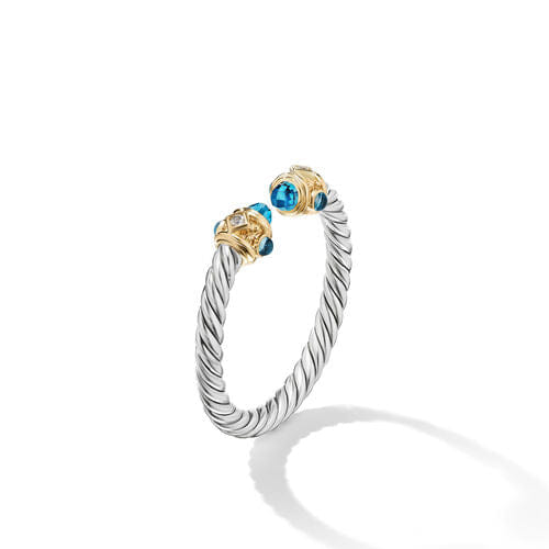 David Yurman Renaissance Ring in Sterling Silver with Hampton Blue Topaz, 14K Yellow Gold and Diamonds, Size 6
