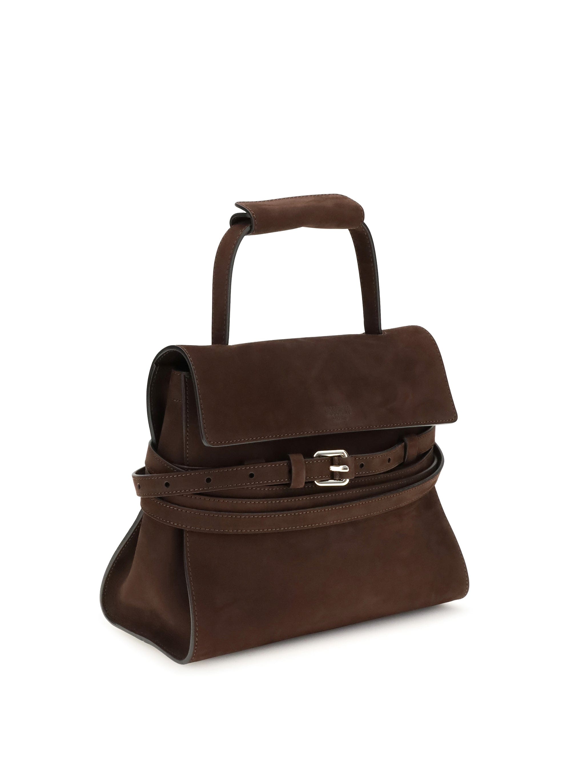 Moschino Nabuk Leather Shoulder Bag — Brown
