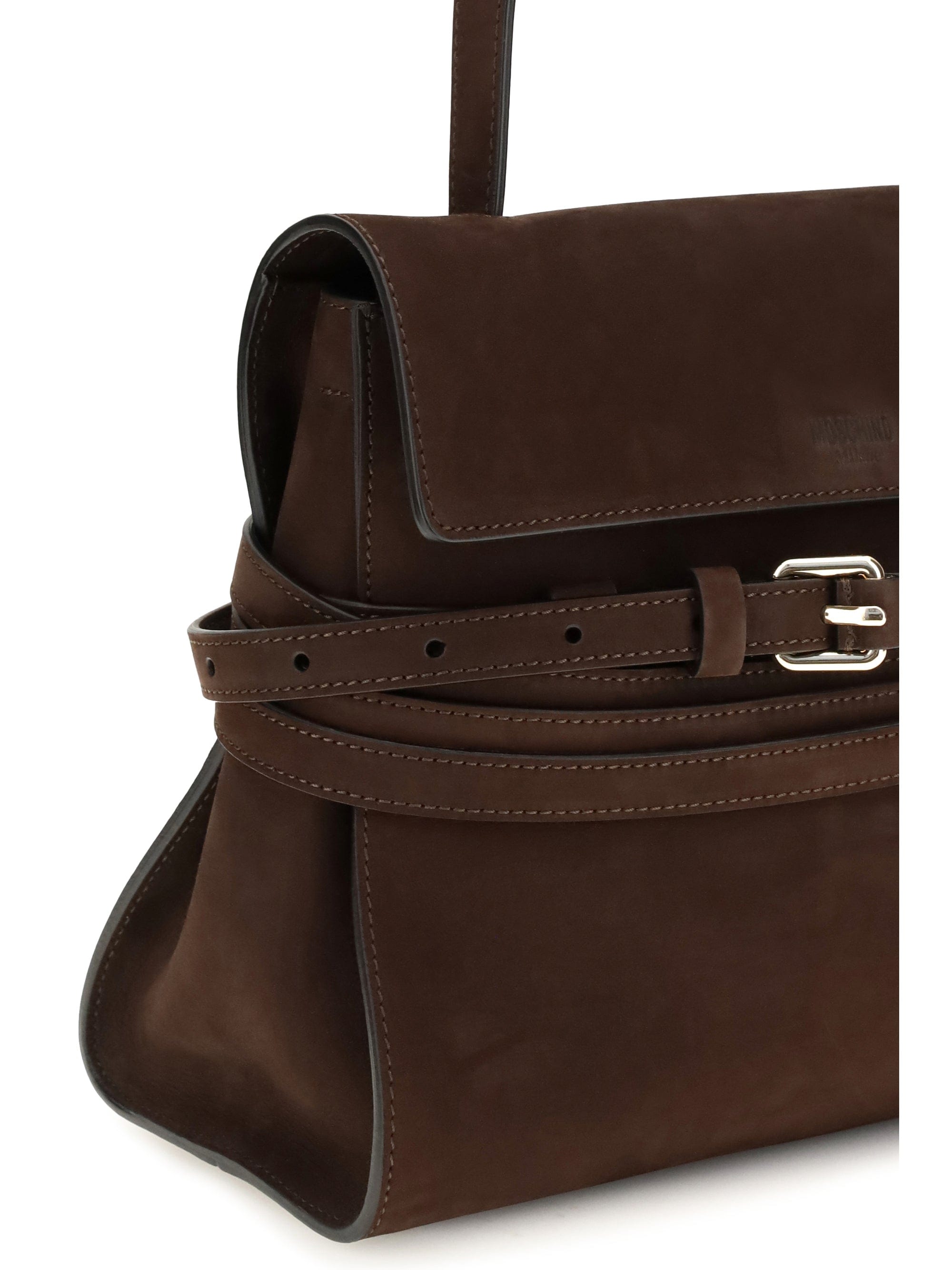 Moschino Nabuk Leather Shoulder Bag — Brown