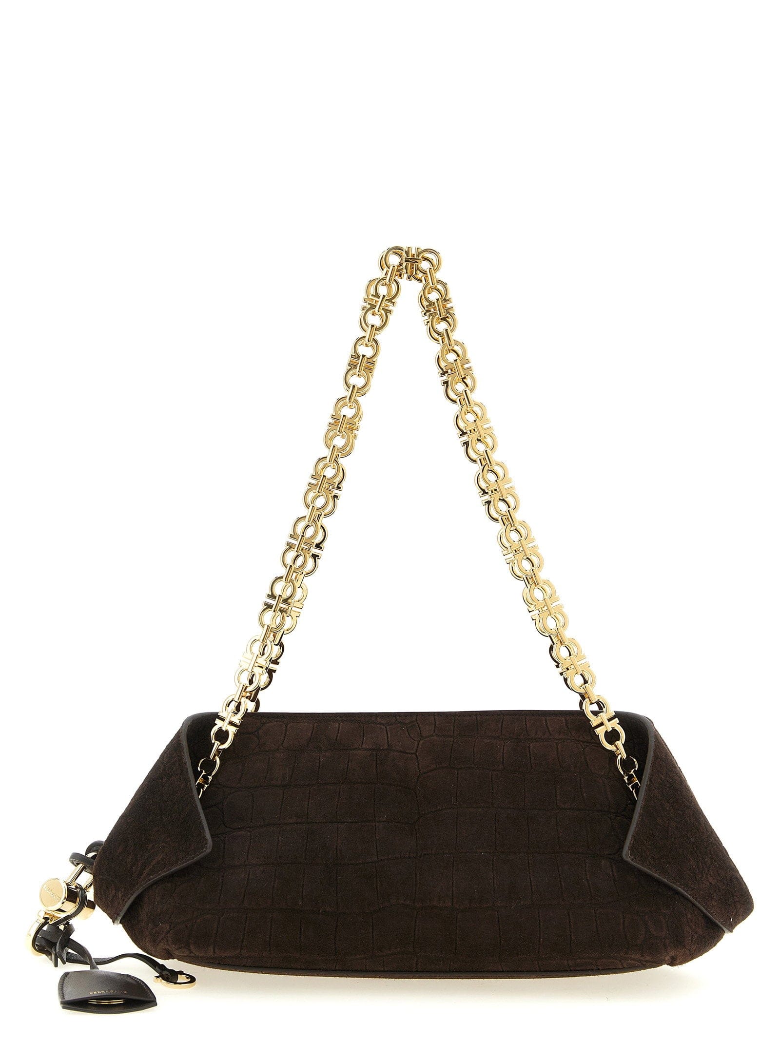 Ferragamo Crocodile - Effect Suede Shoulder Bag — Black