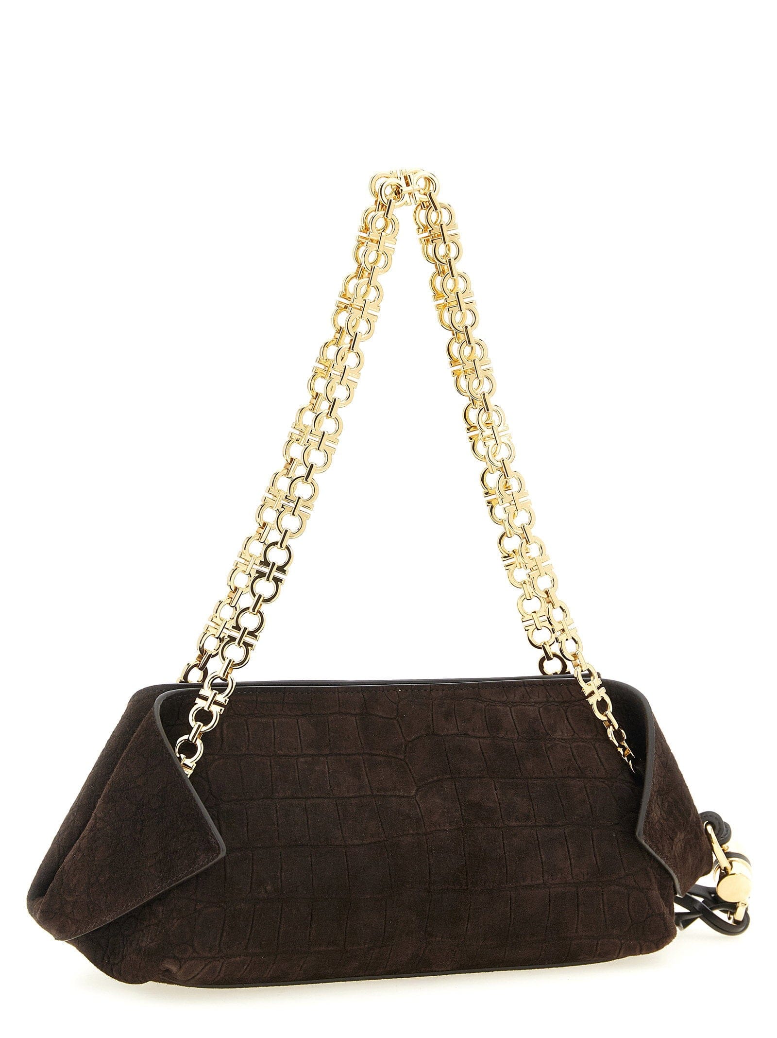 Ferragamo Crocodile - Effect Suede Shoulder Bag — Black
