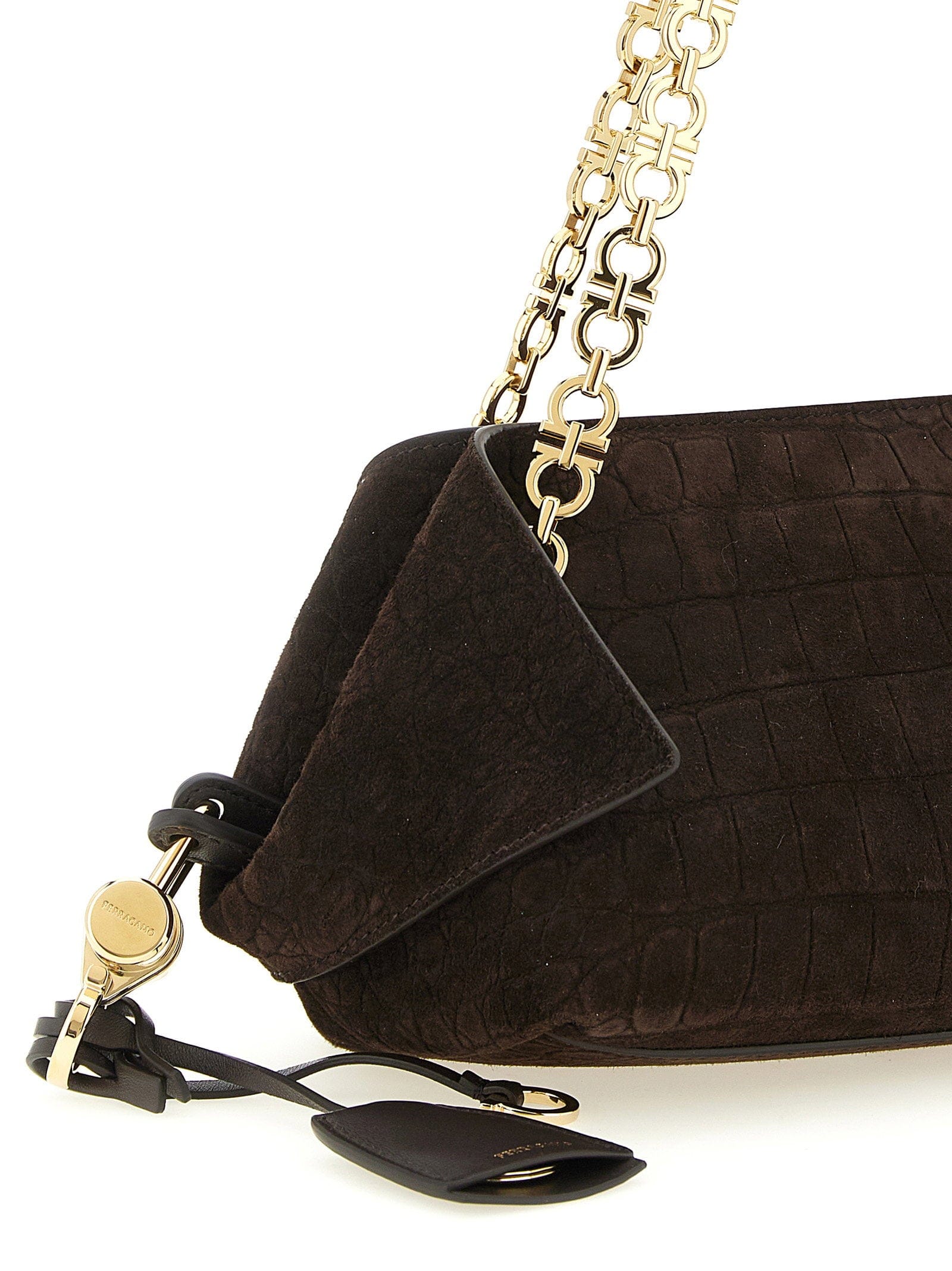 Ferragamo Crocodile - Effect Suede Shoulder Bag — Black