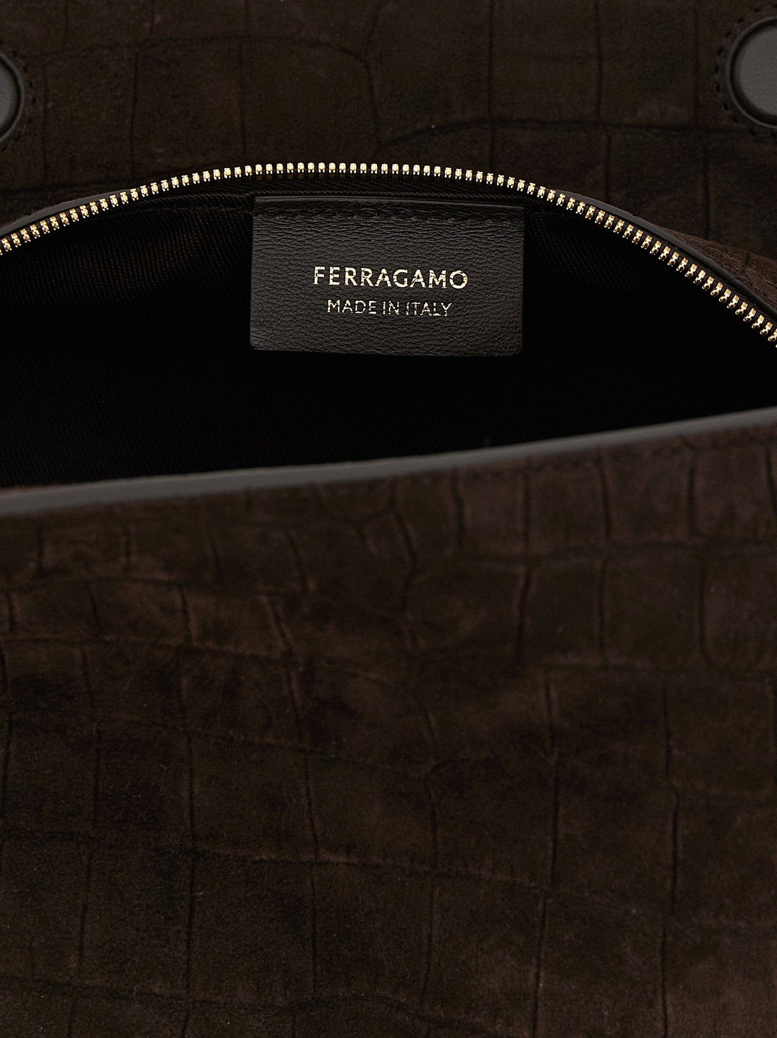 Ferragamo Crocodile - Effect Suede Shoulder Bag — Black