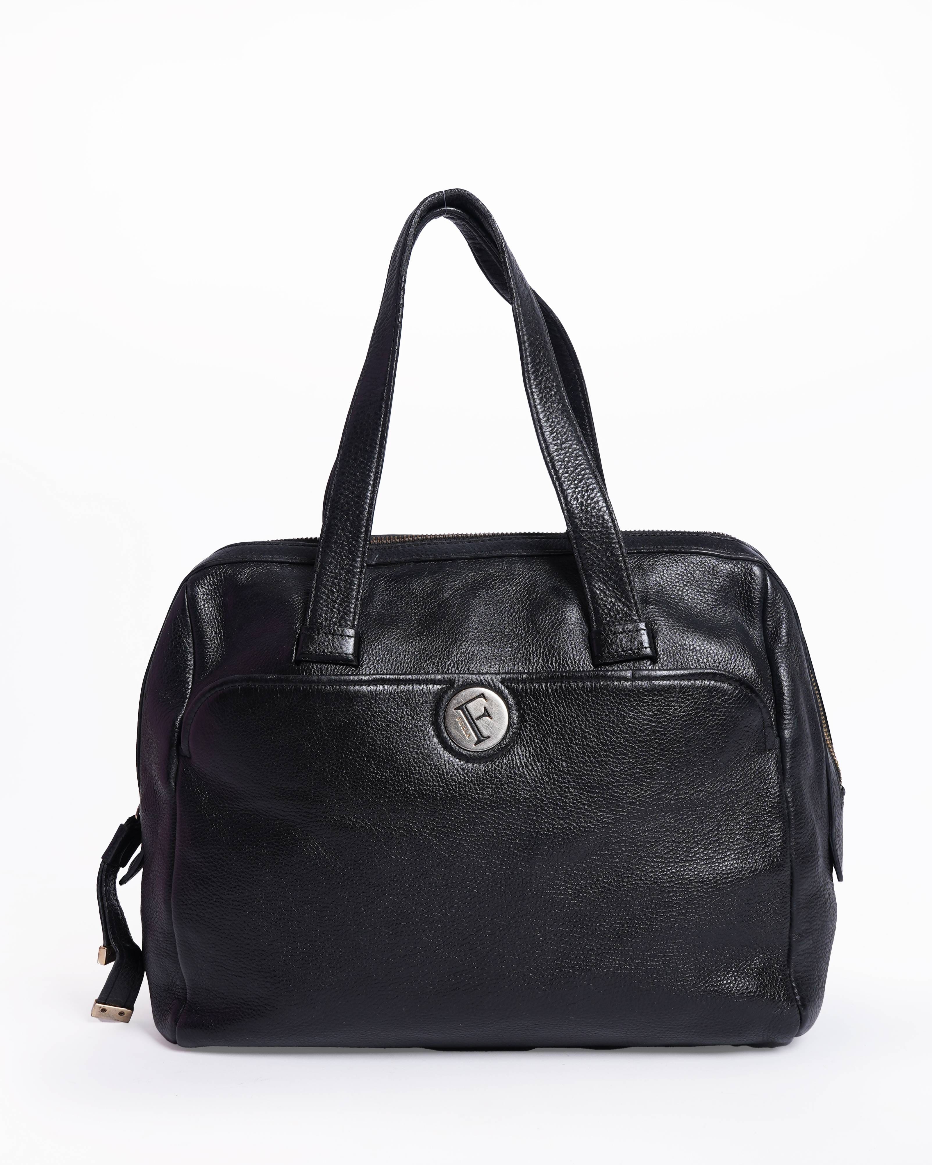 Furla black Grained leather hand bag