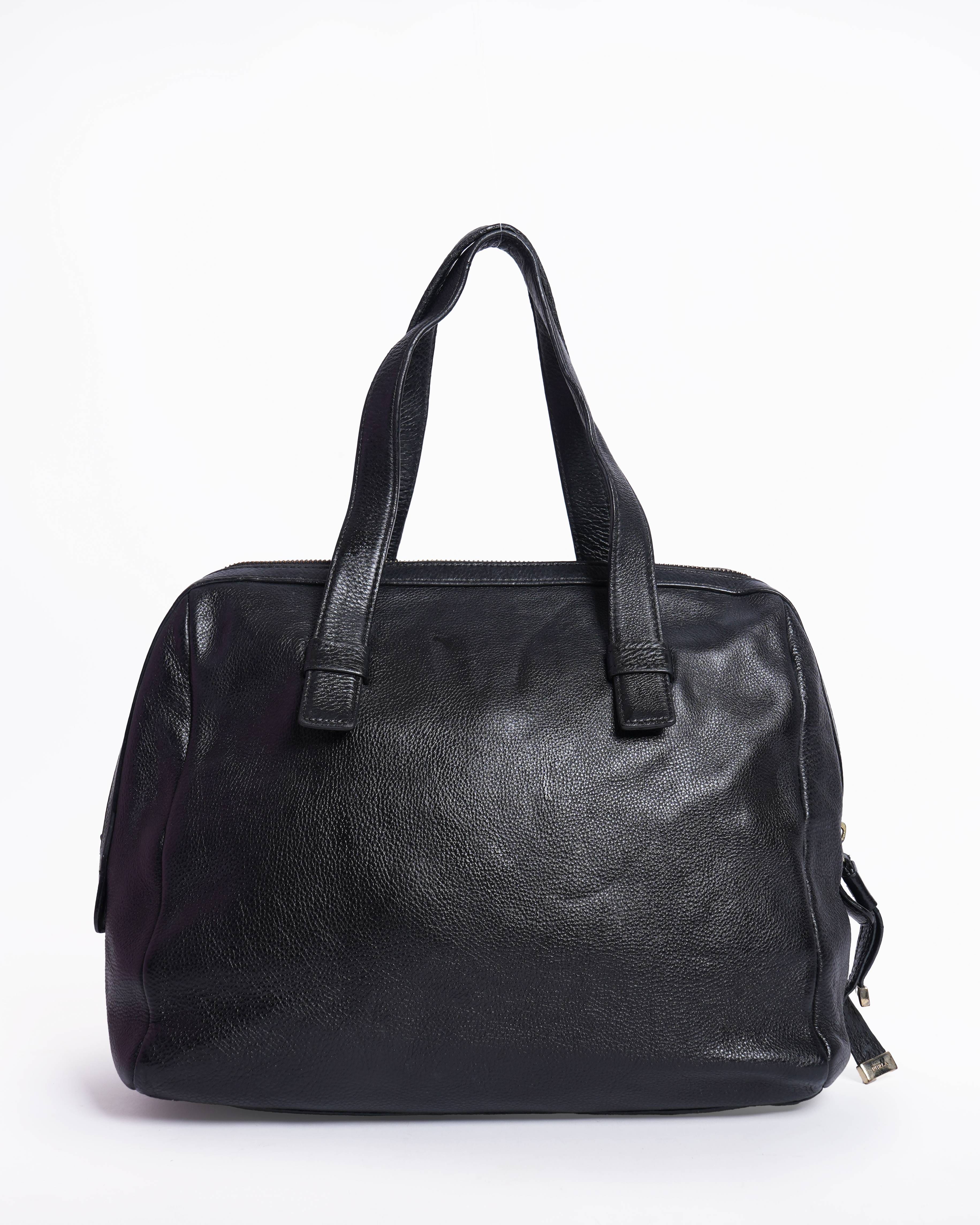 Furla black Grained leather hand bag