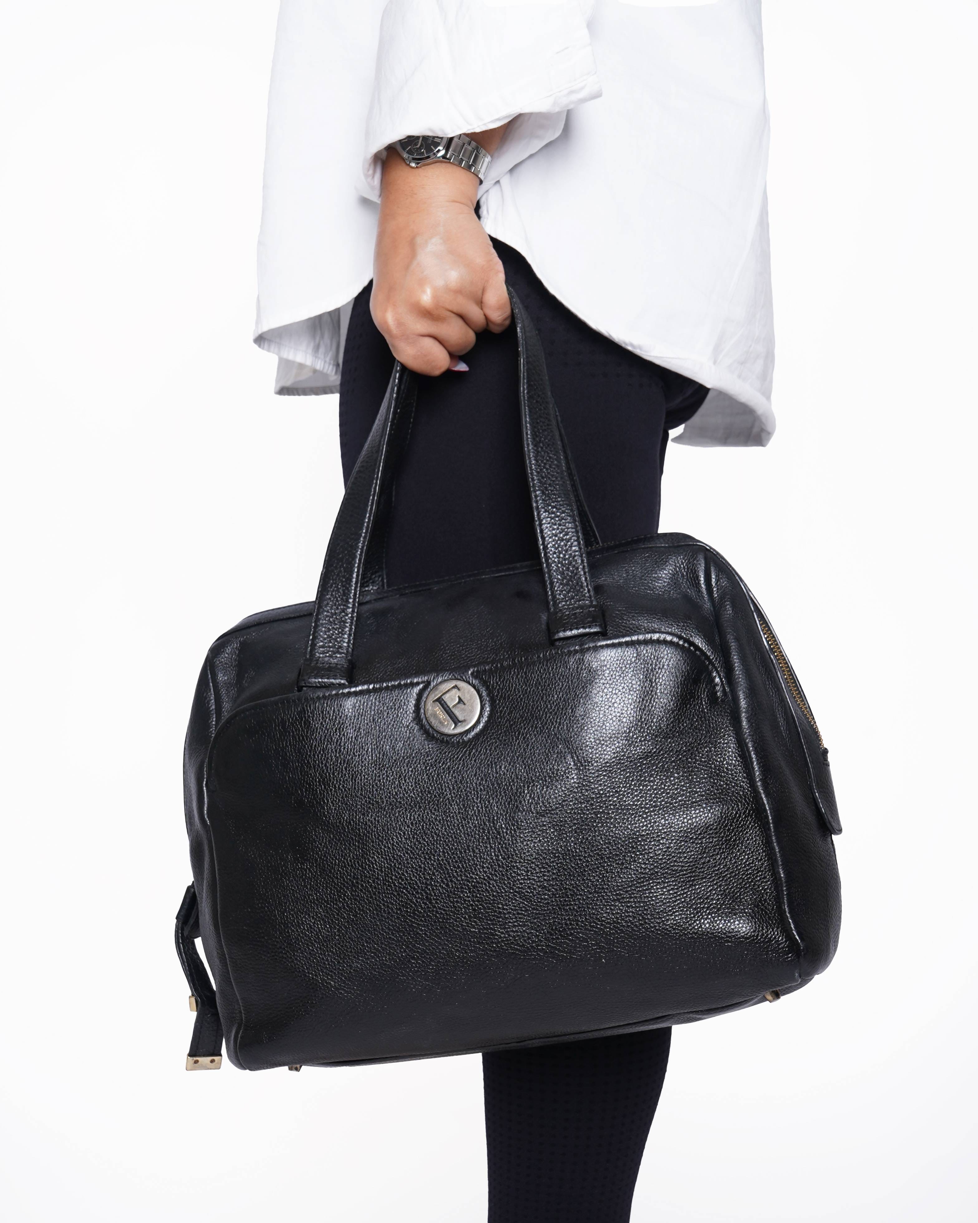Furla black Grained leather hand bag